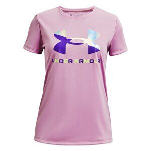 Under Armour Split Foil Big Logo Tech Tee, Girl's, Size XL, Purple